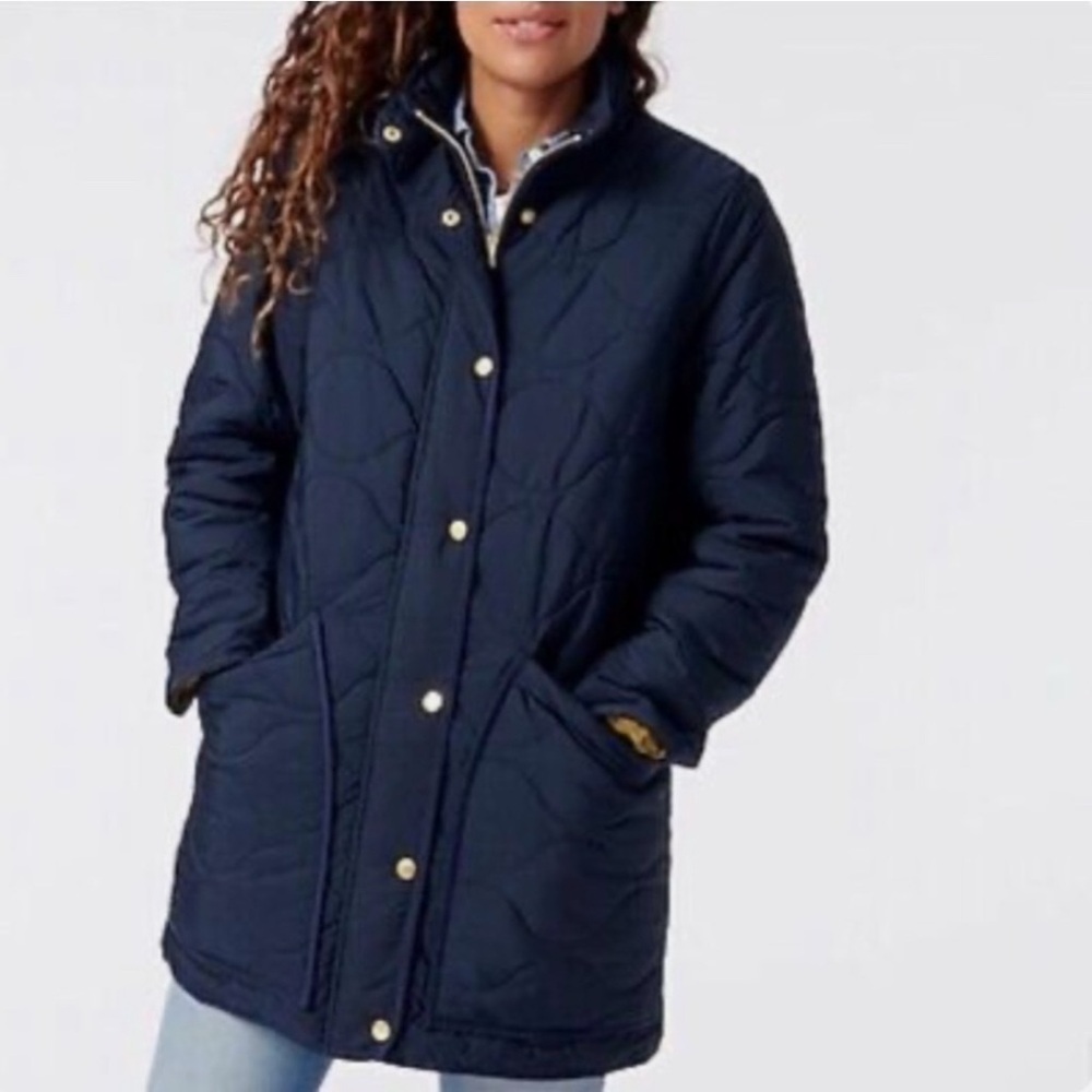 J. Crew Signature Puffer Coat Navy with Gold Accents size Medium - Picture 3 of 12